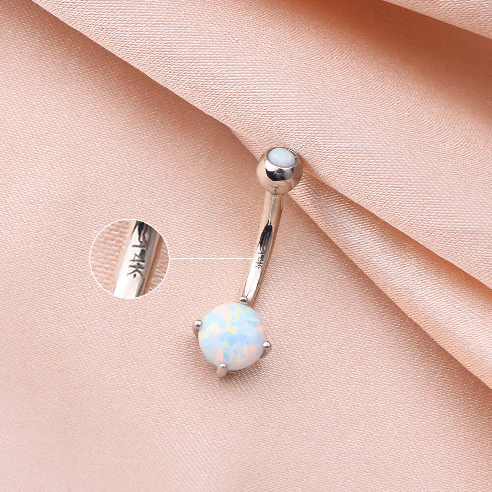 14K White Gold Round Opal 14G Belly Button Ring