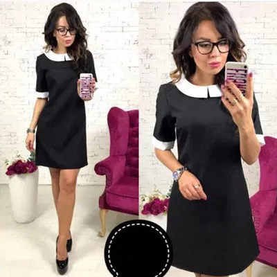 2018 Fashion Summer Women Straight Turn-Down Collar Work shirt dress Vestidos Short Sleeve Casual club Party wine red Mini dress