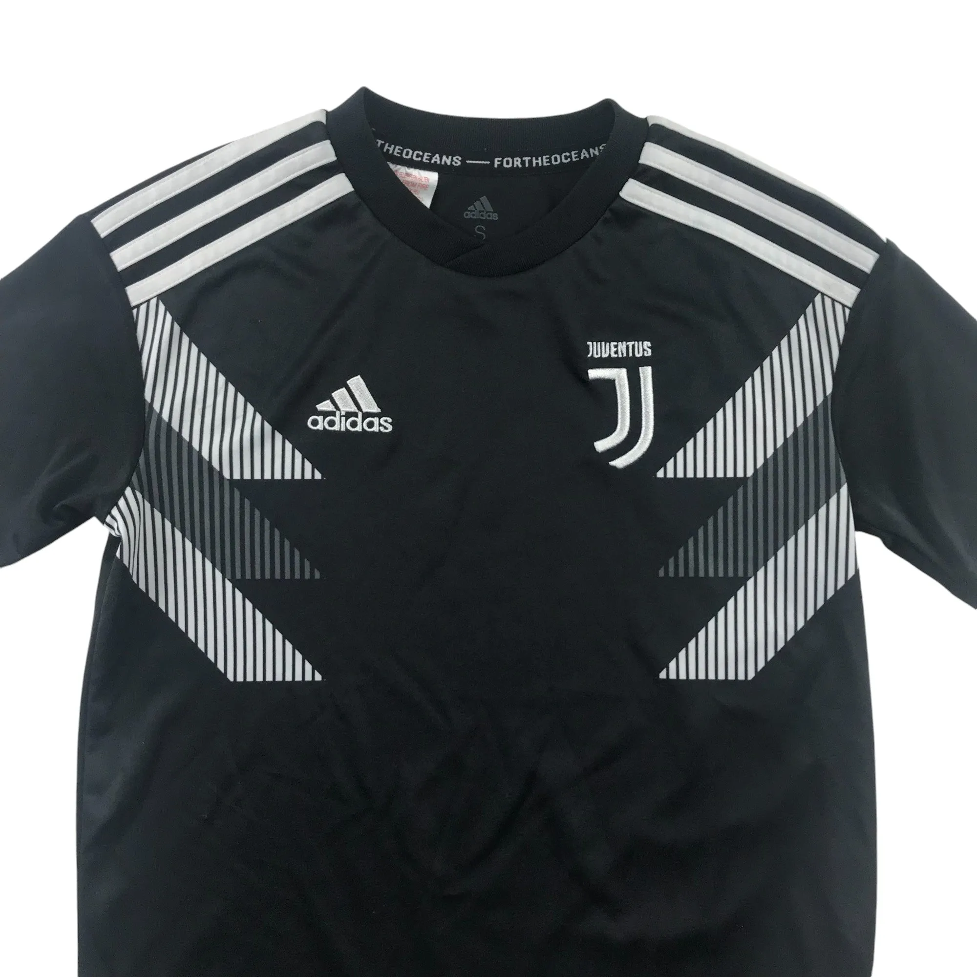 Adidas Juventus football strip 9-10 years black and white short sleeve top