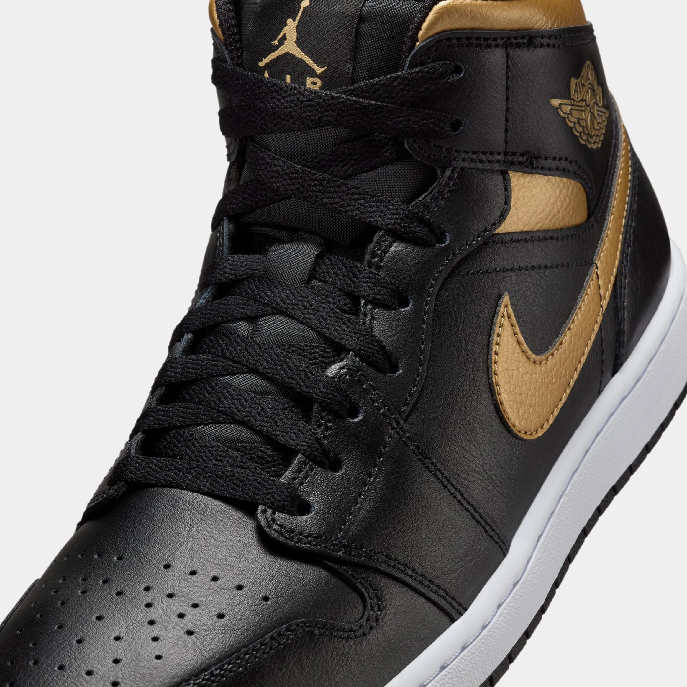 Air Jordan 1 Retro Mid Mens Basketball Shoes (Black/Gold)