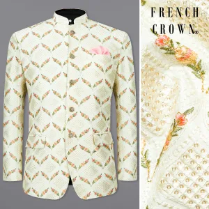 Albescent Cream with Sequins Embroidered Bandhgala Blazer