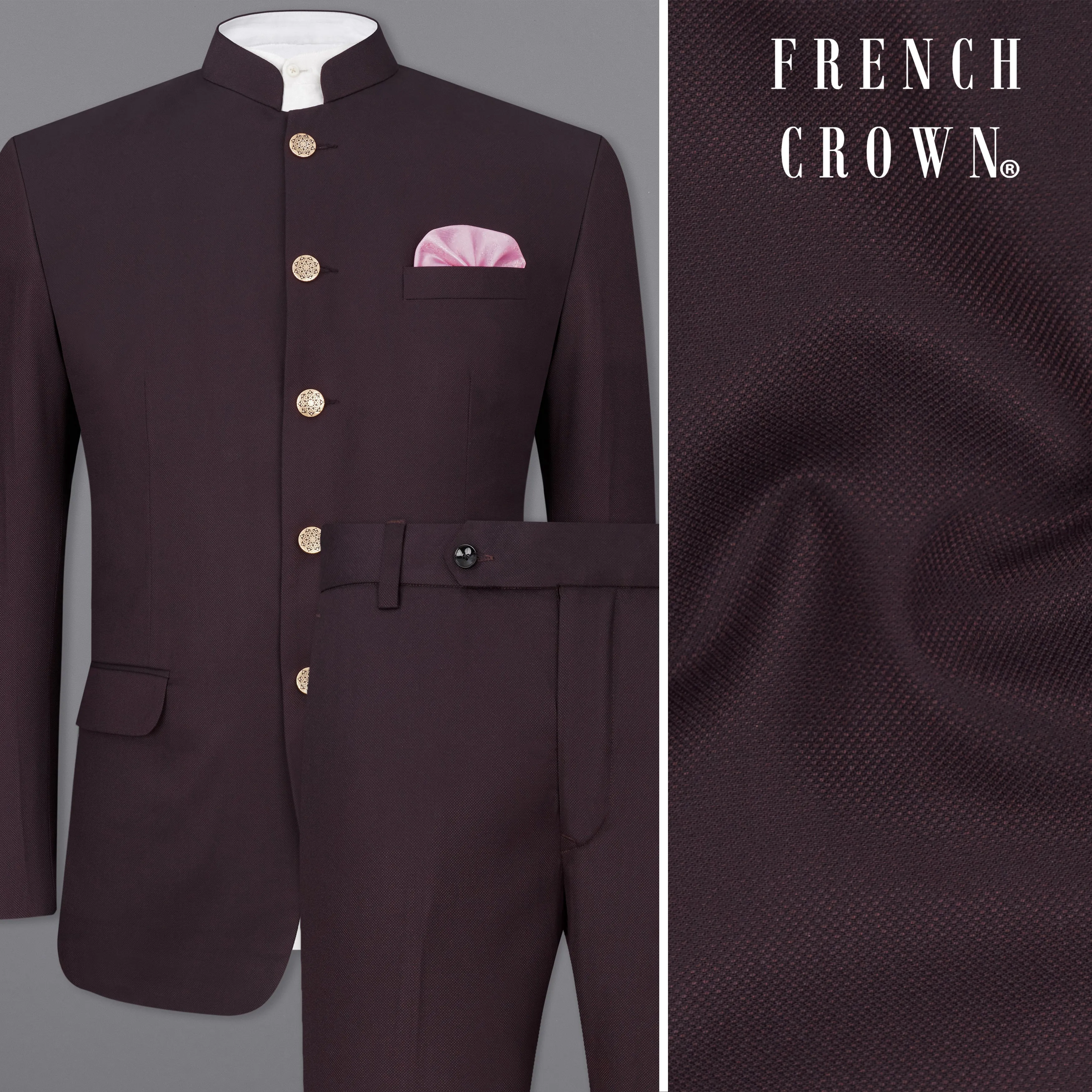 Aubergine Maroon Bandhgala Suit