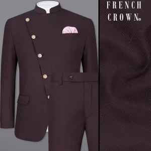 Aubergine Maroon Cross Placket Bandhgala Suit