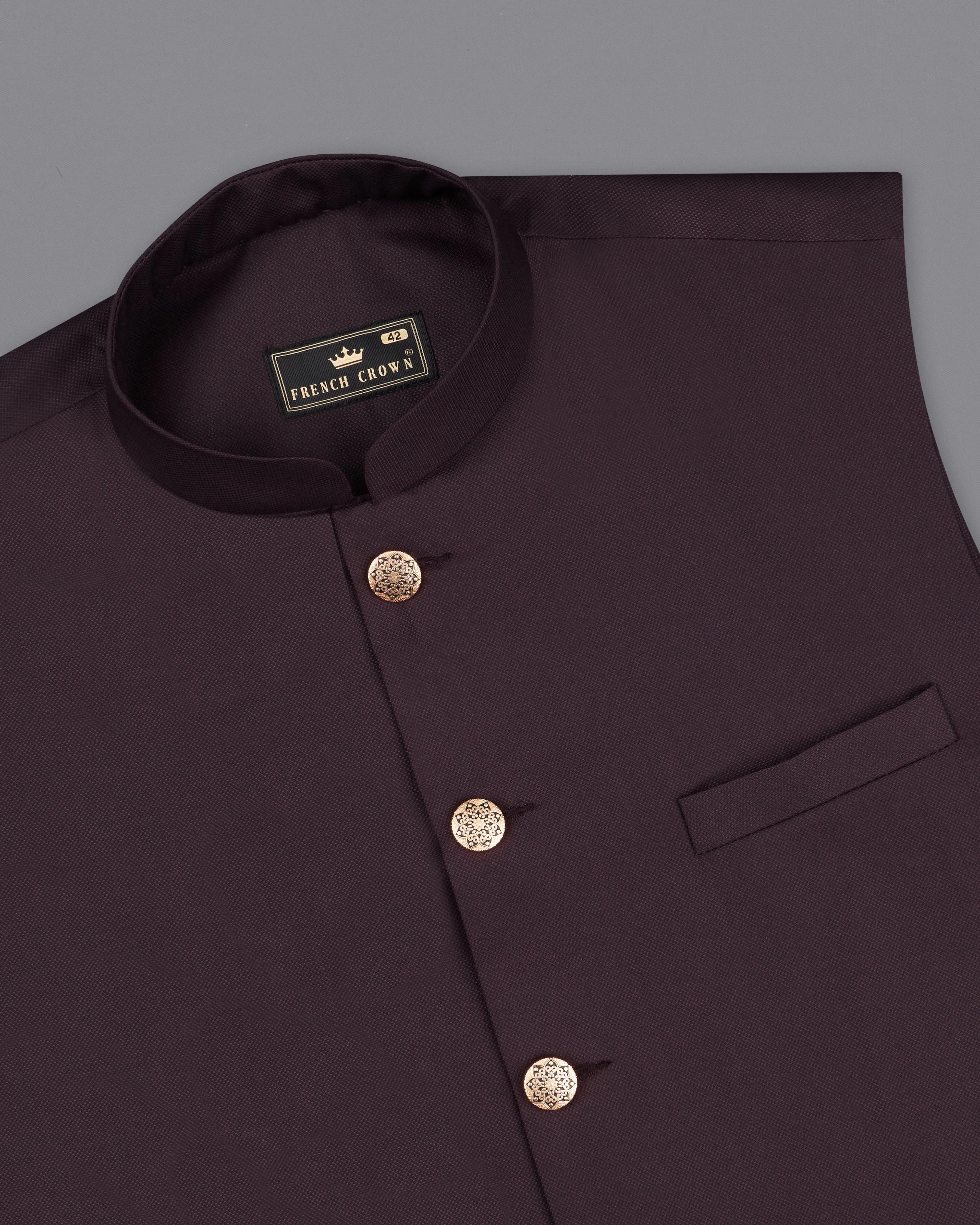 Aubergine Maroon Textured Nehru Jacket