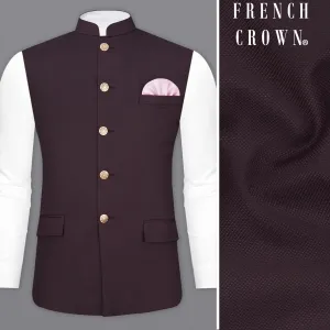 Aubergine Maroon Textured Nehru Jacket