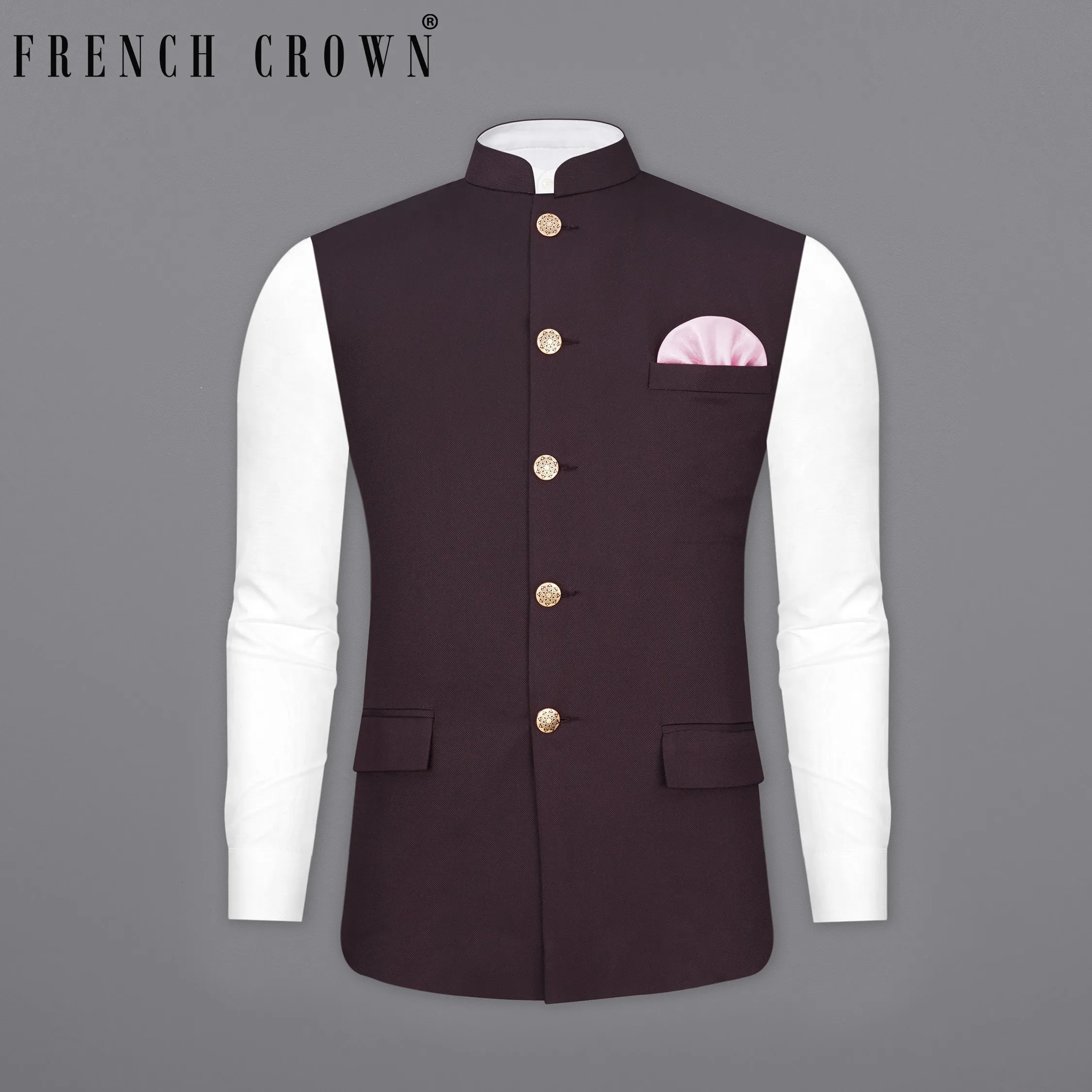 Aubergine Maroon Textured Nehru Jacket