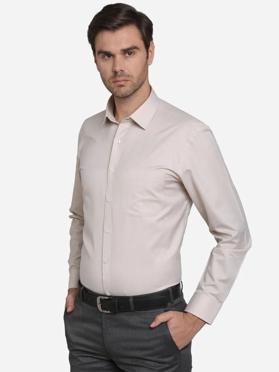 Beige Dobby Regular Fit Formal Shirt | Greenfibre