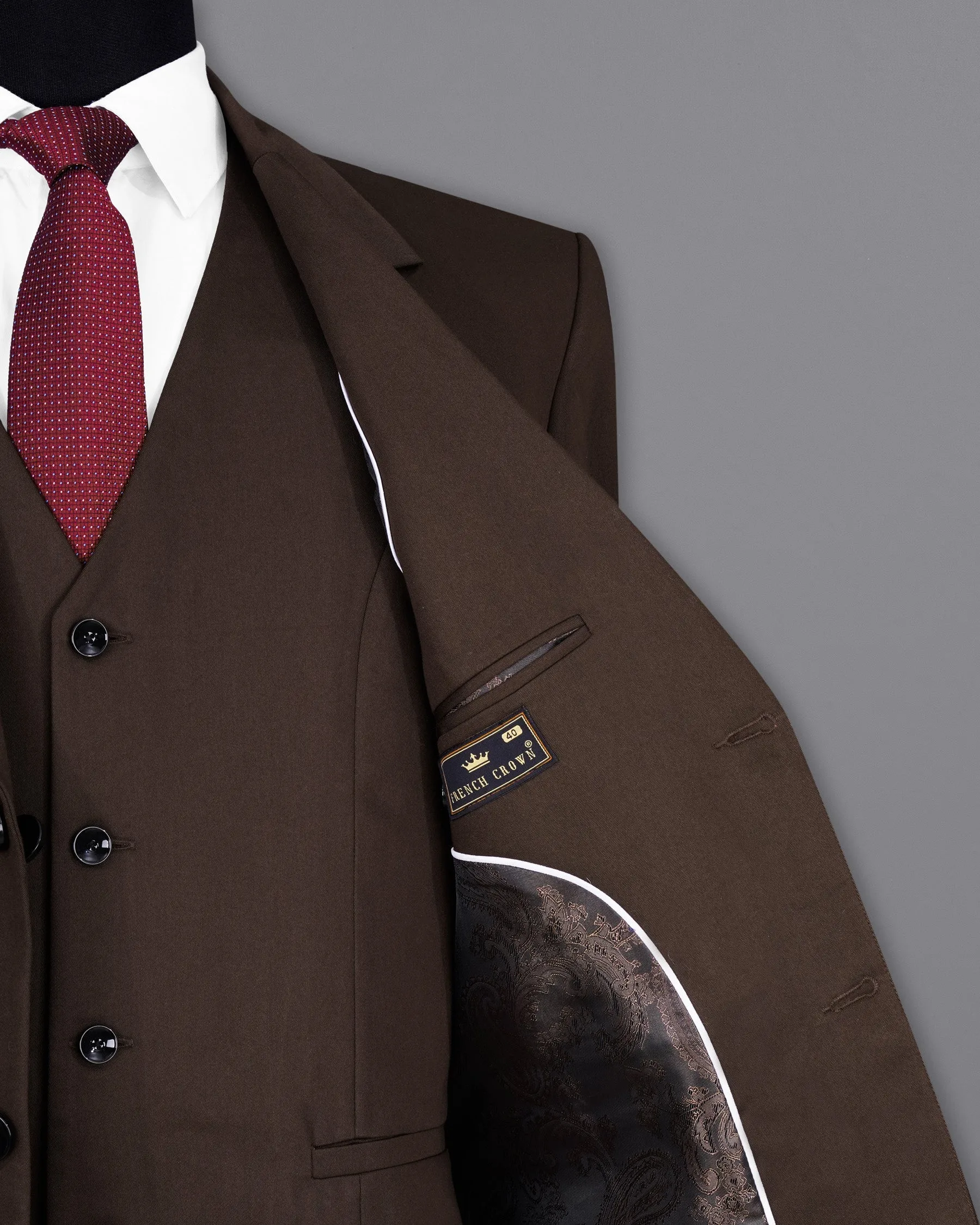 Bistre Solid Brown Single Breasted Blazer