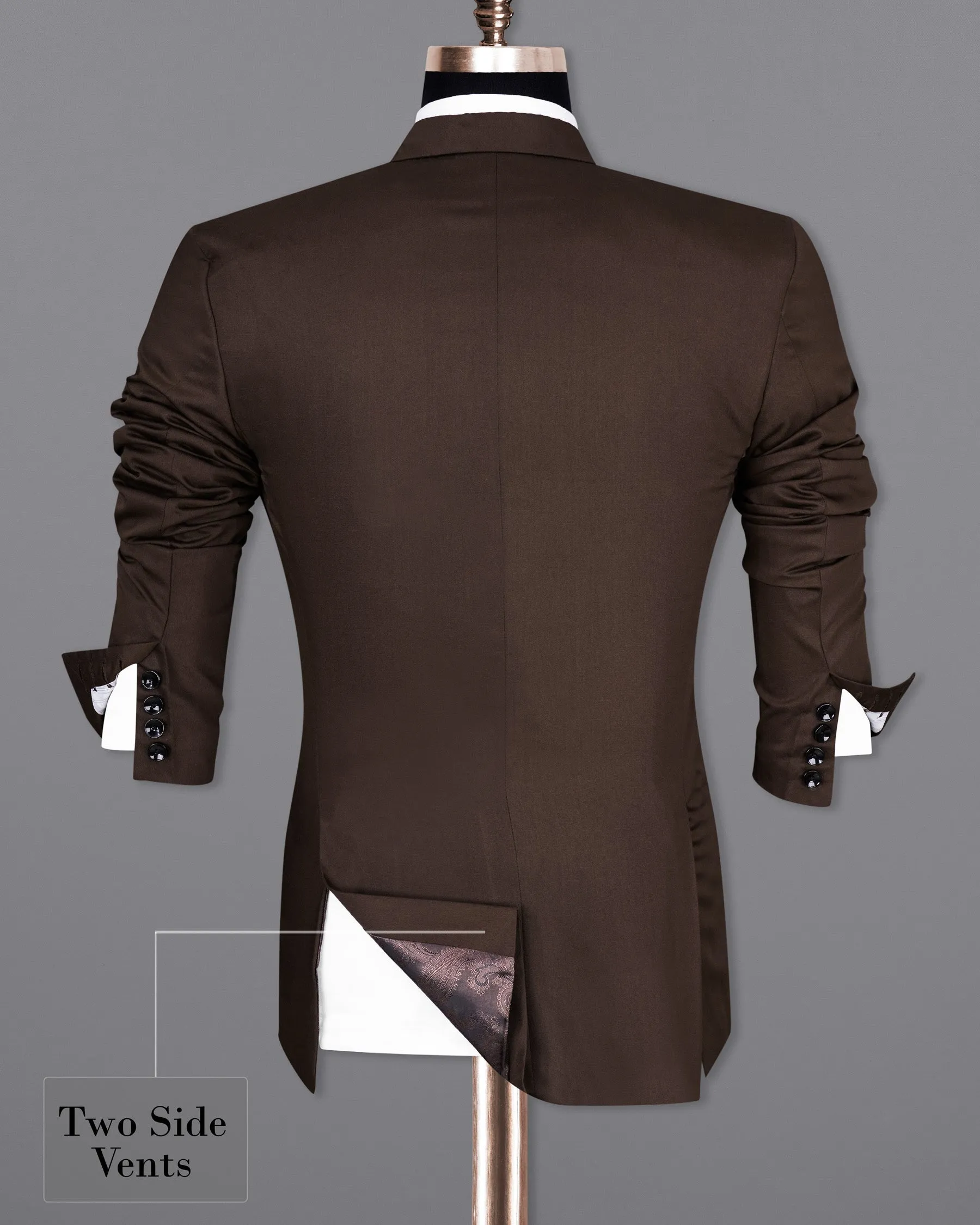 Bistre Solid Brown Single Breasted Blazer