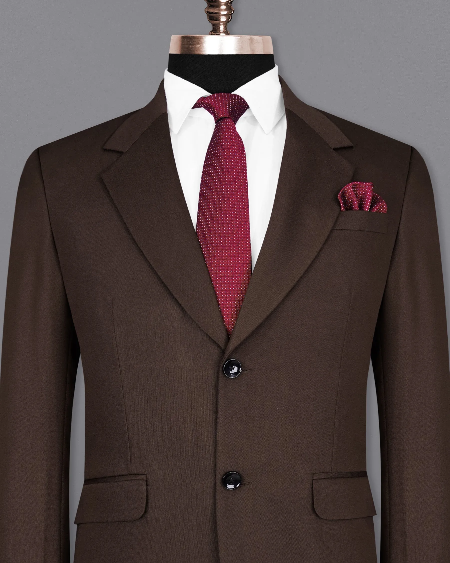 Bistre Solid Brown Single Breasted Blazer