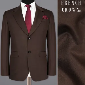 Bistre Solid Brown Single Breasted Blazer