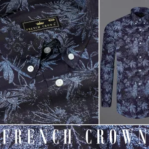 Blackcurrant Navy Blue with Ship Cove Blue Floral Chambray Textured Premium Cotton Shirt