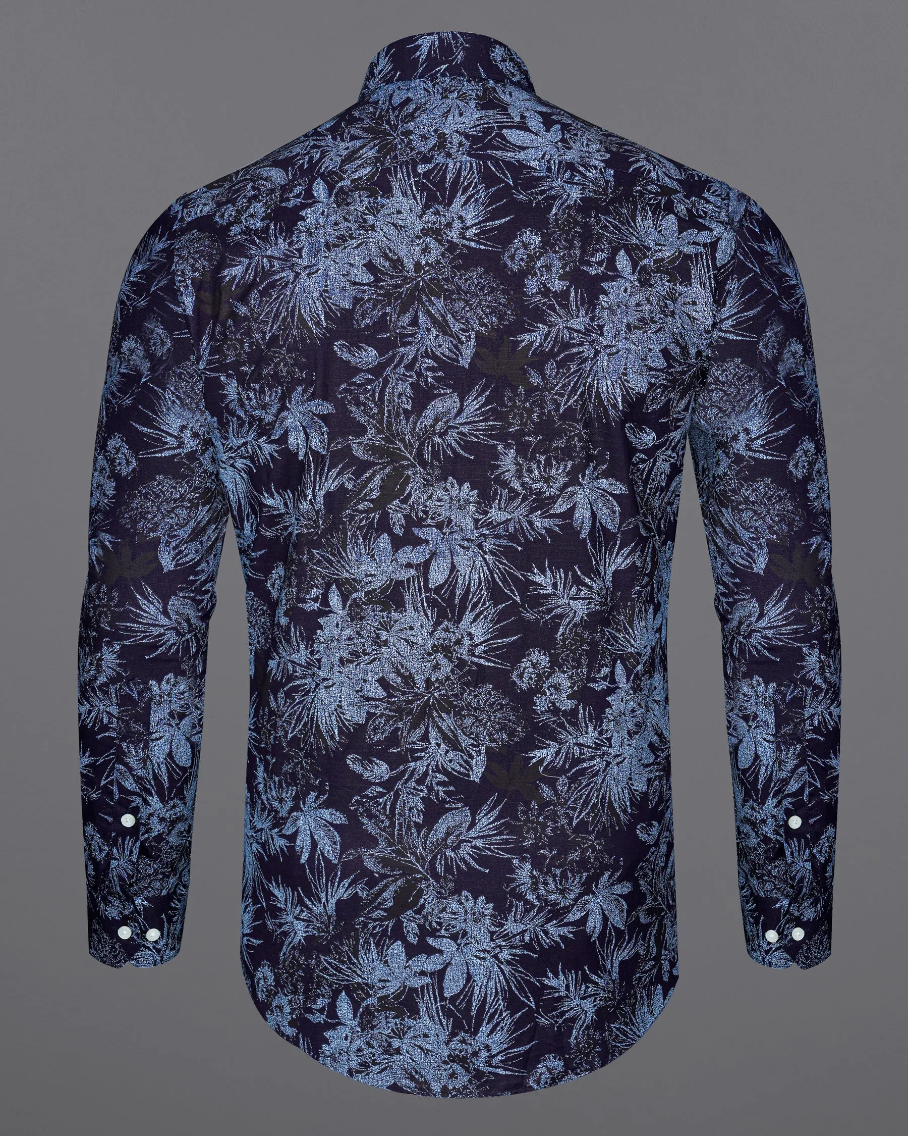 Blackcurrant Navy Blue with Ship Cove Blue Floral Chambray Textured Premium Cotton Shirt