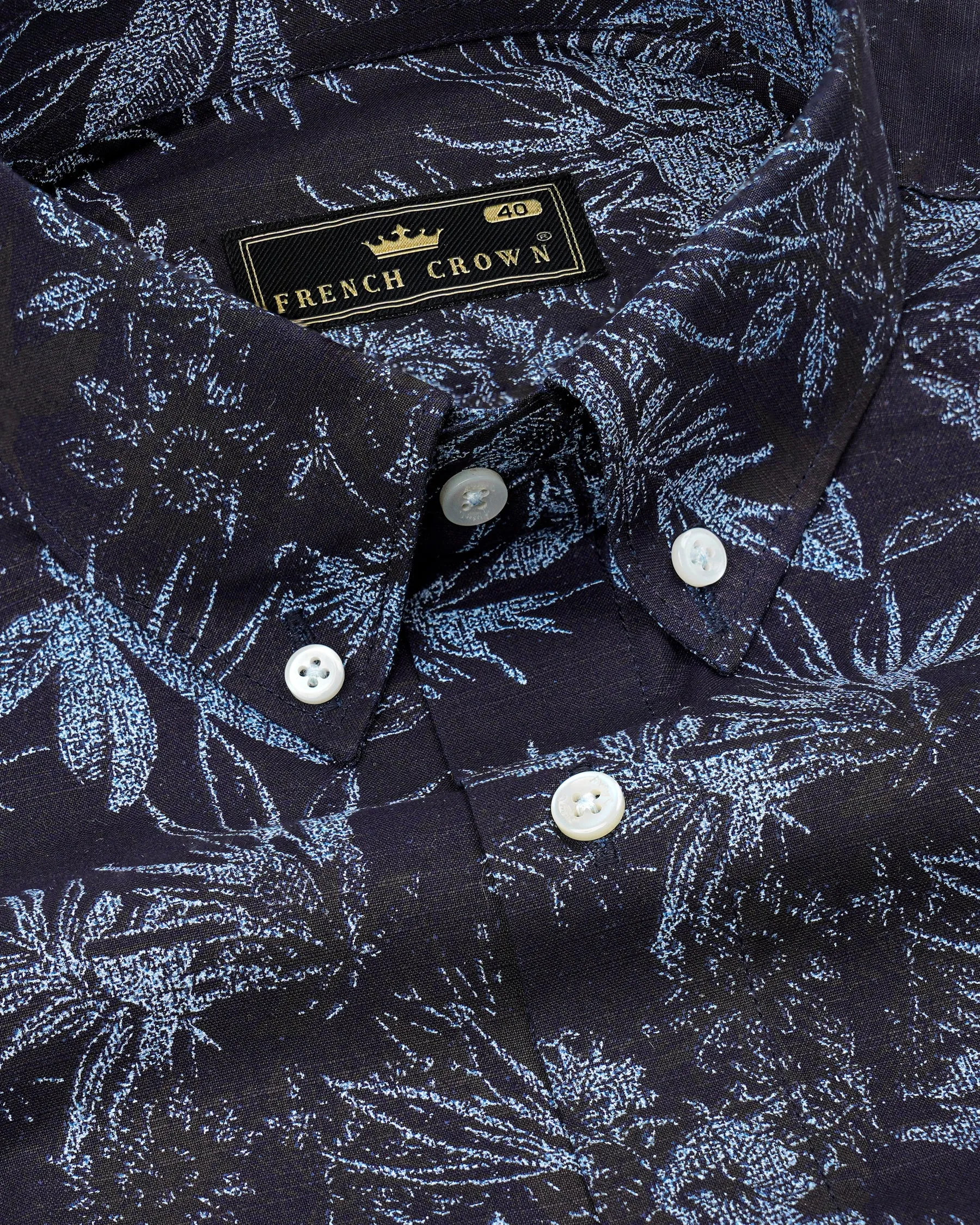 Blackcurrant Navy Blue with Ship Cove Blue Floral Chambray Textured Premium Cotton Shirt