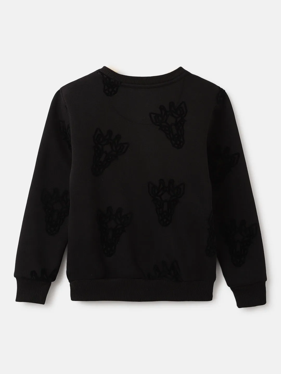 Blue Giraffe Boys Black Printed Round Neck Full Sleeves Sweatshirt