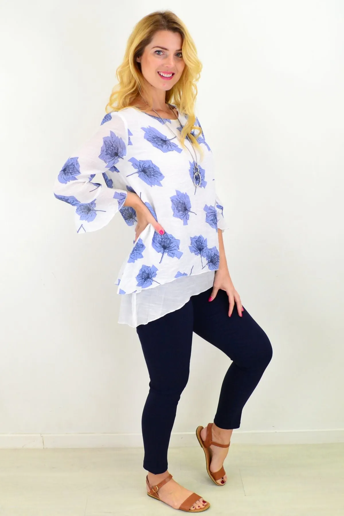 Blue Maple Leaf Layered Tunic Top