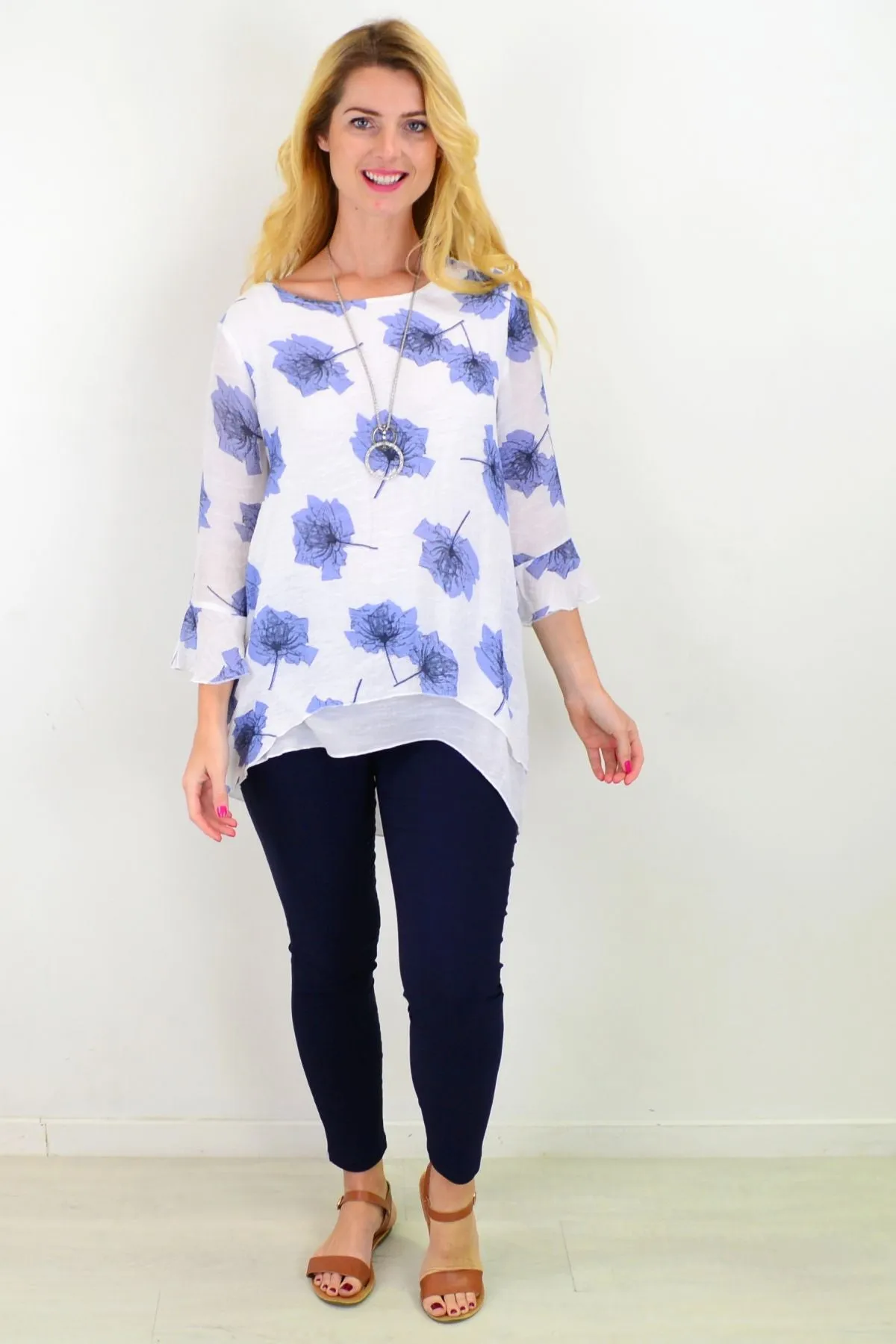 Blue Maple Leaf Layered Tunic Top