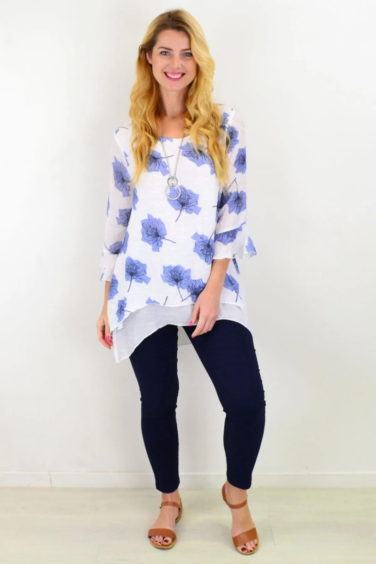 Blue Maple Leaf Layered Tunic Top