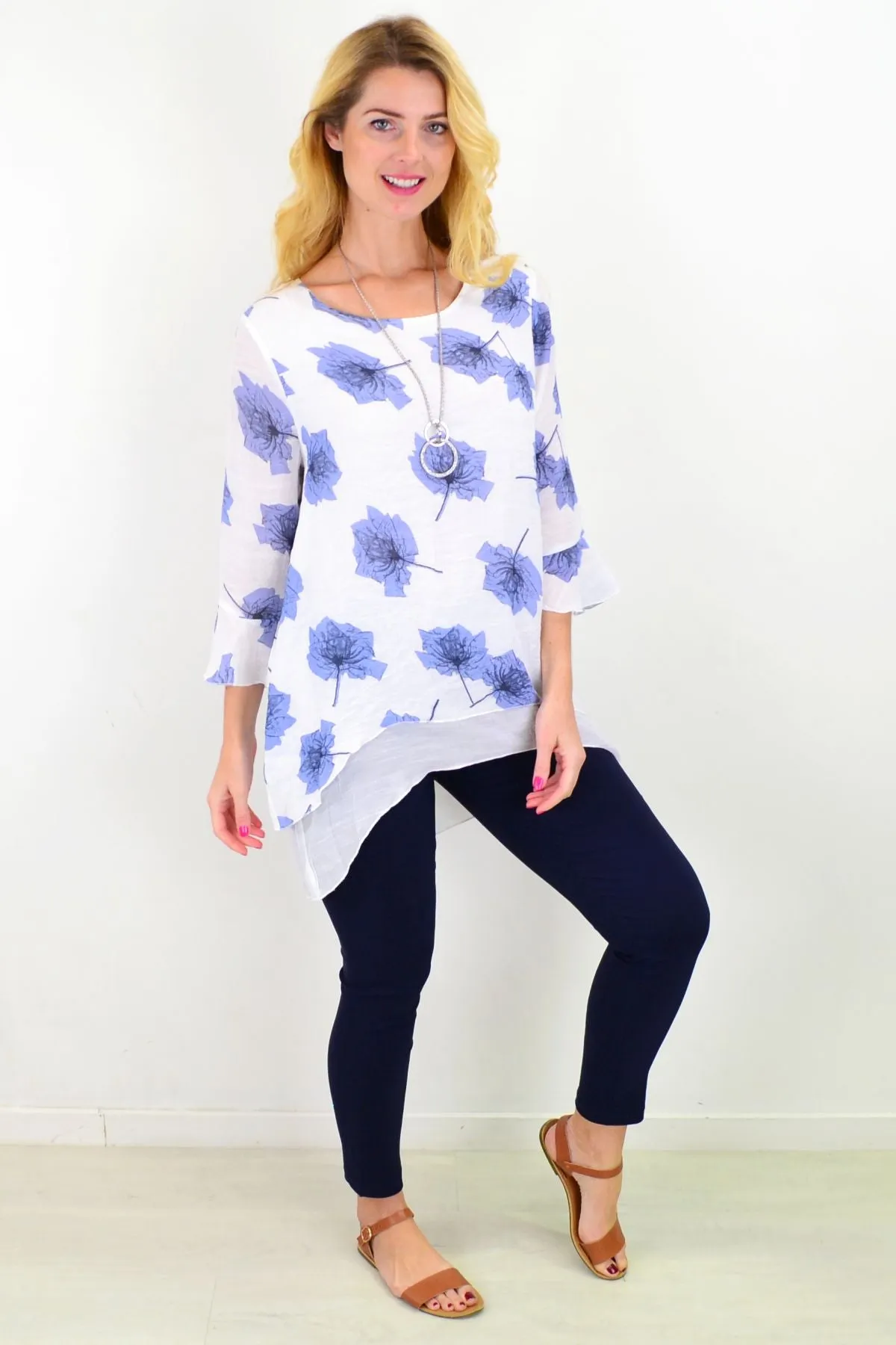 Blue Maple Leaf Layered Tunic Top