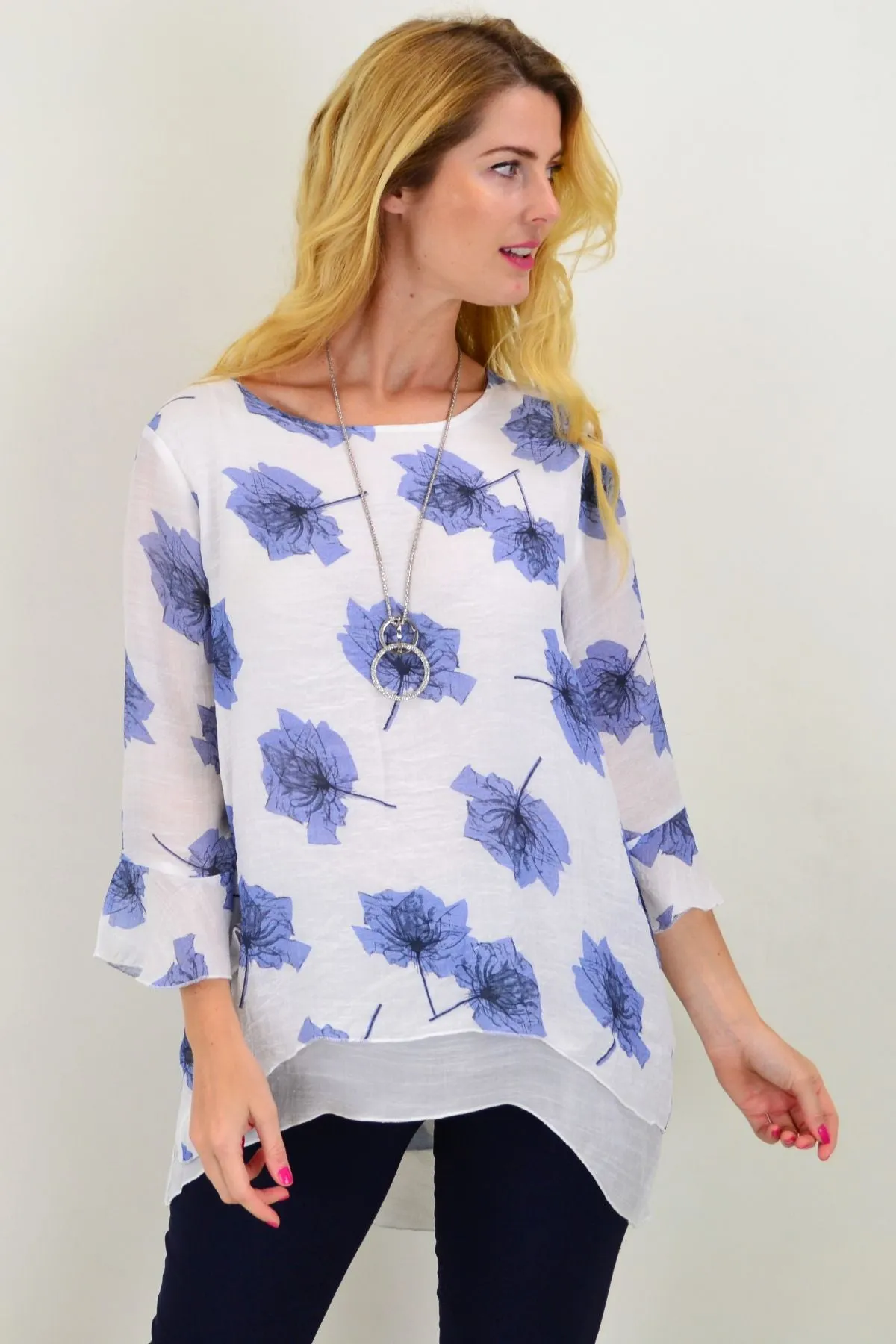 Blue Maple Leaf Layered Tunic Top