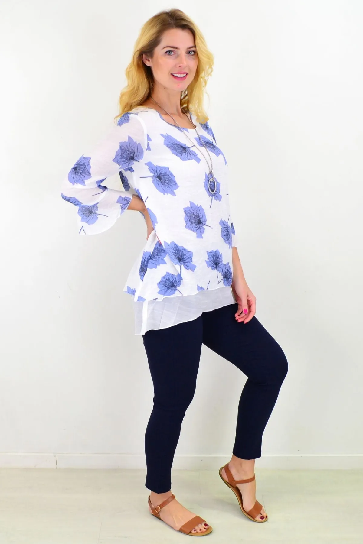 Blue Maple Leaf Layered Tunic Top