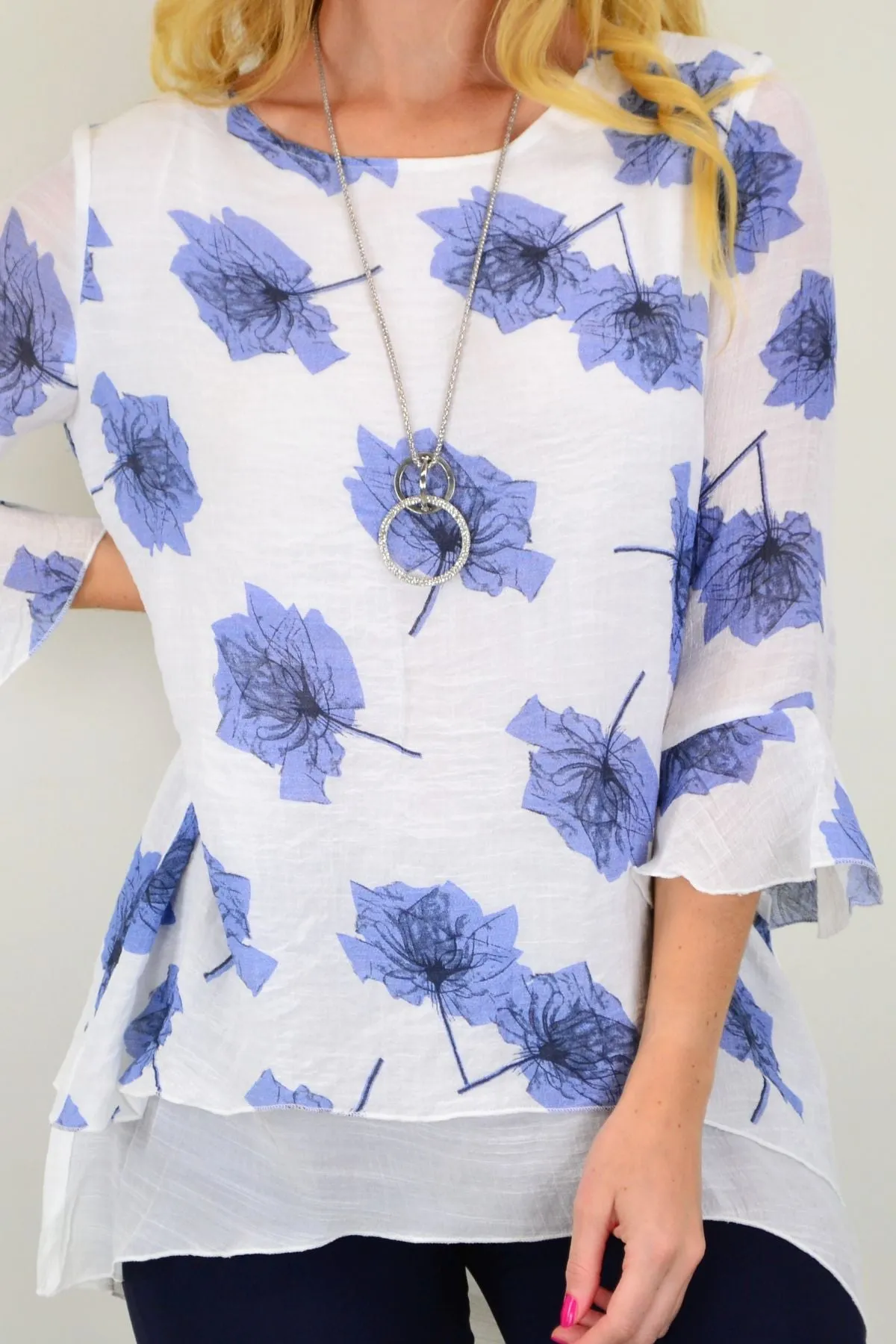 Blue Maple Leaf Layered Tunic Top