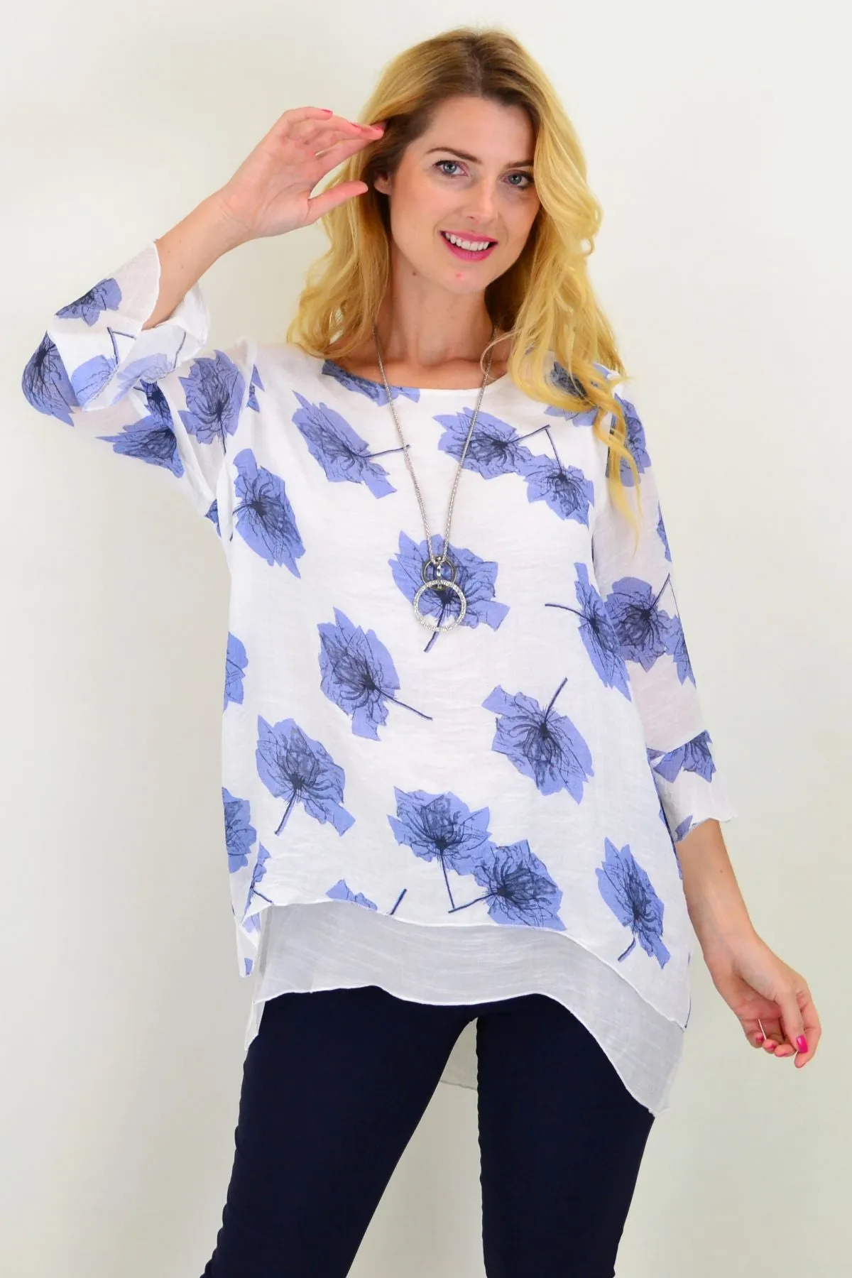 Blue Maple Leaf Layered Tunic Top