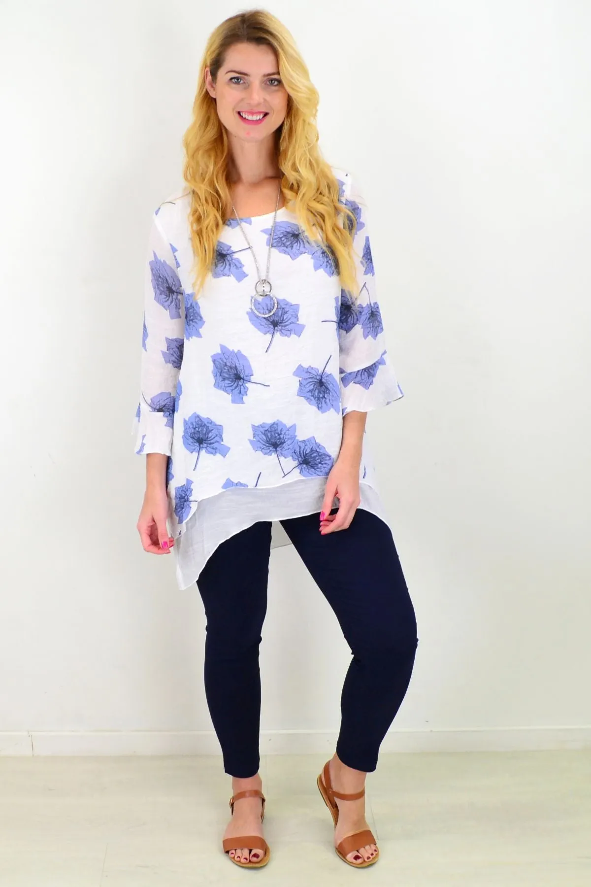 Blue Maple Leaf Layered Tunic Top