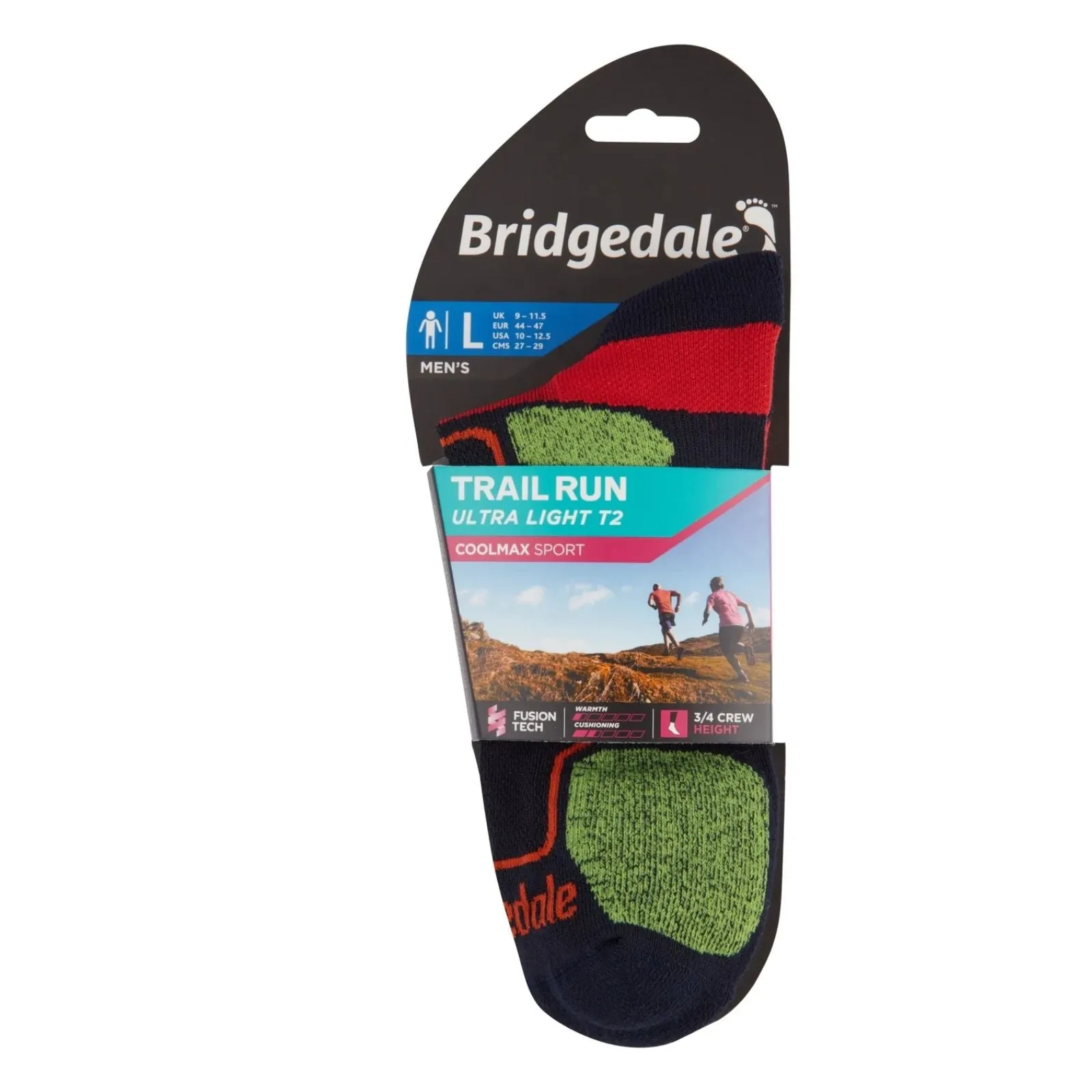 Bridgedale Mens Trail Run Ultralight T2 Coolmax Sport 3/4 Crew Socks