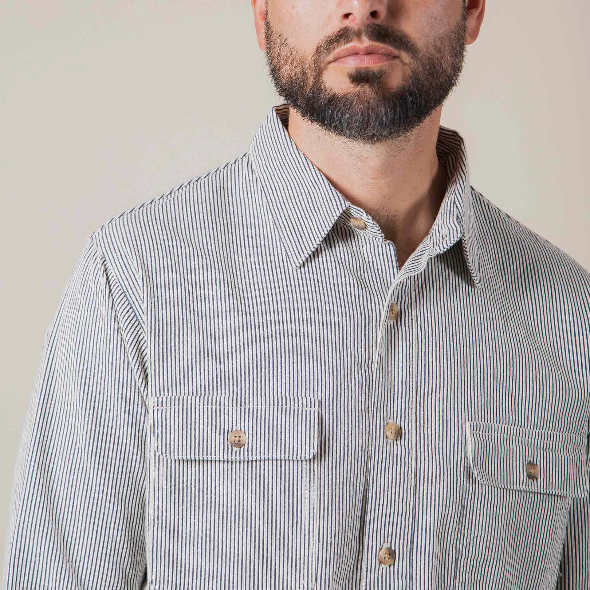 BWS-01 WORK SHIRT 6.5 oz. blue & white cord stripe [C/O]