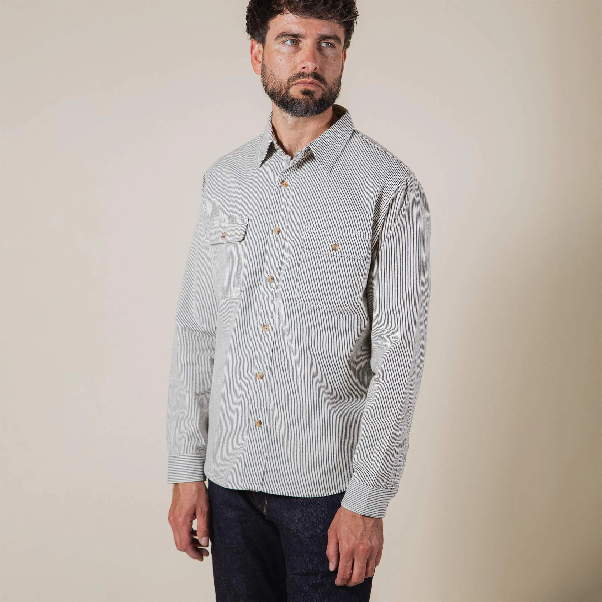 BWS-01 WORK SHIRT 6.5 oz. blue & white cord stripe [C/O]