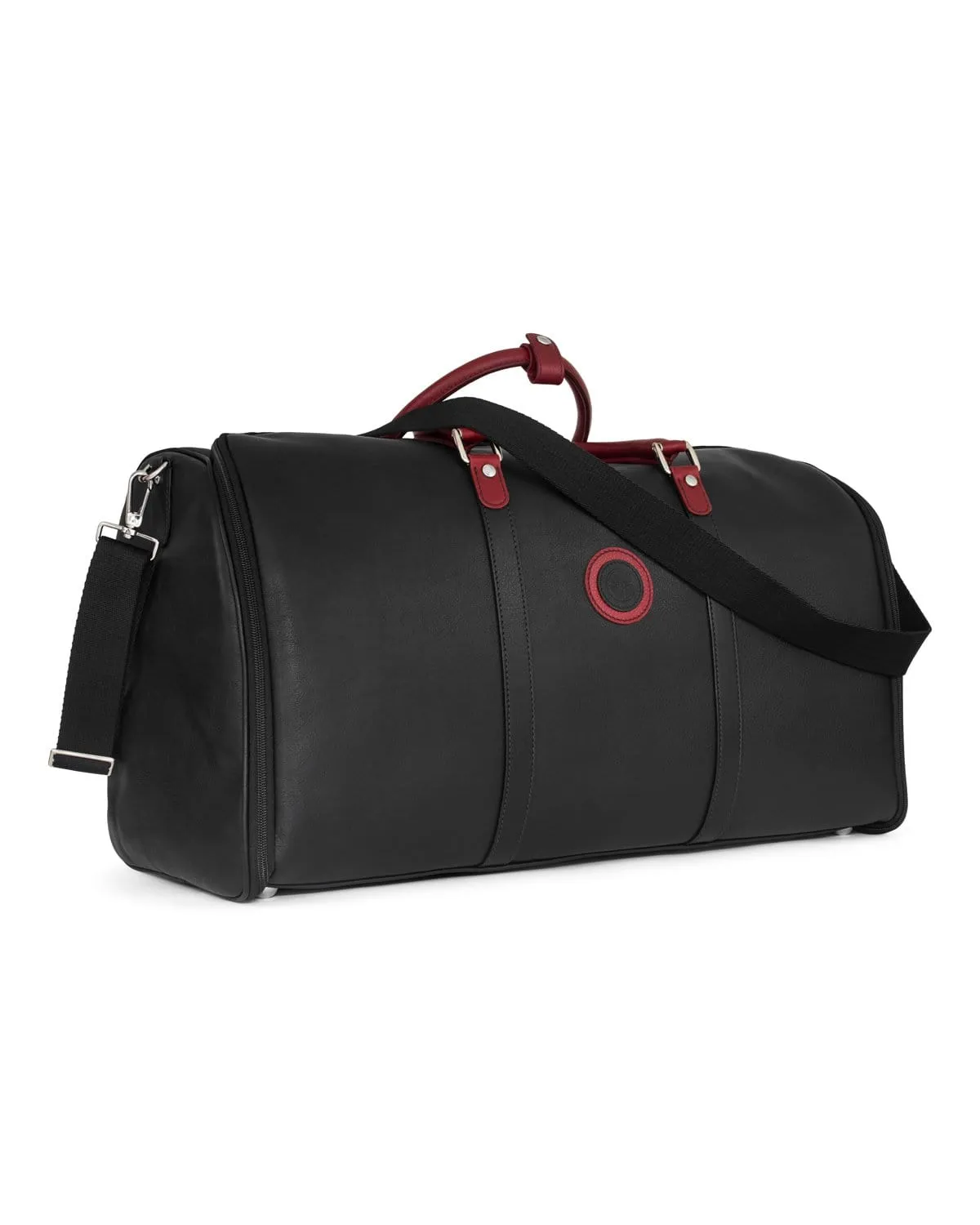 GLOBETROTTER - Full-grain Leather Weekender Garment Bag - Black/Red