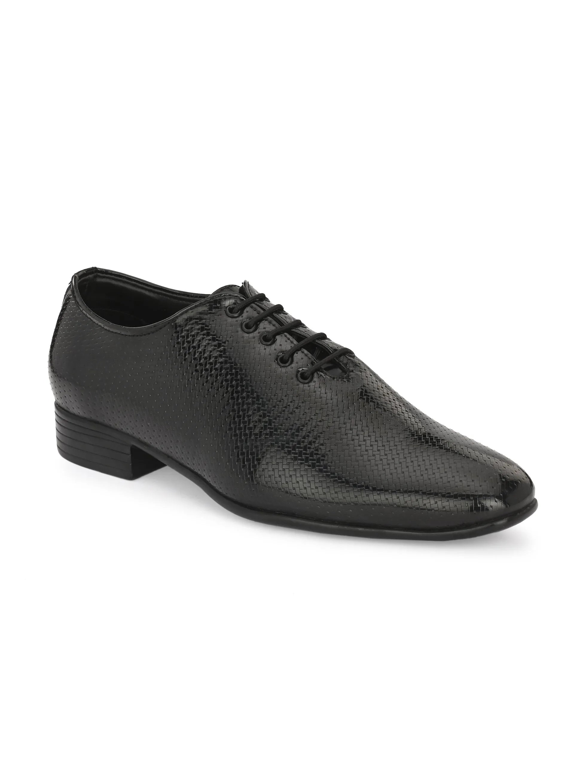 Guava Men's Black Textured Onecut Lace Up Formal Shoes (GV15JA837)