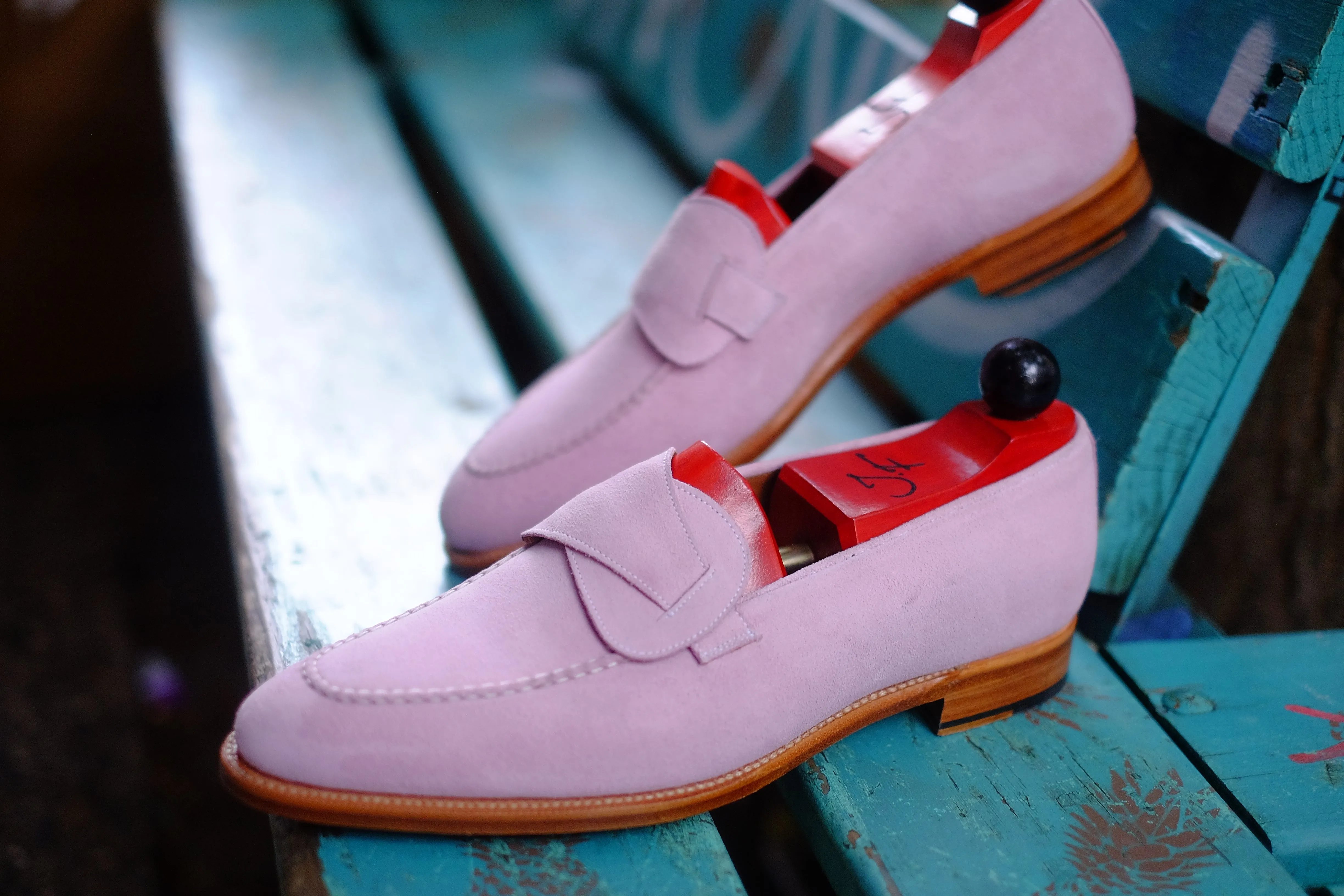 Hawthorne - MTO - Pink Suede - Natural Edge Trim - TMG Last - Single Leather Sole