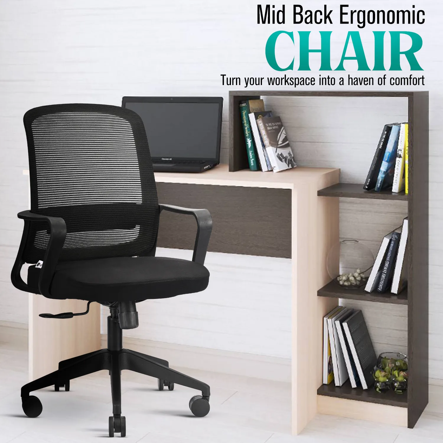 IAFA - Black Rico Mid Back Ergonomic Office Chair