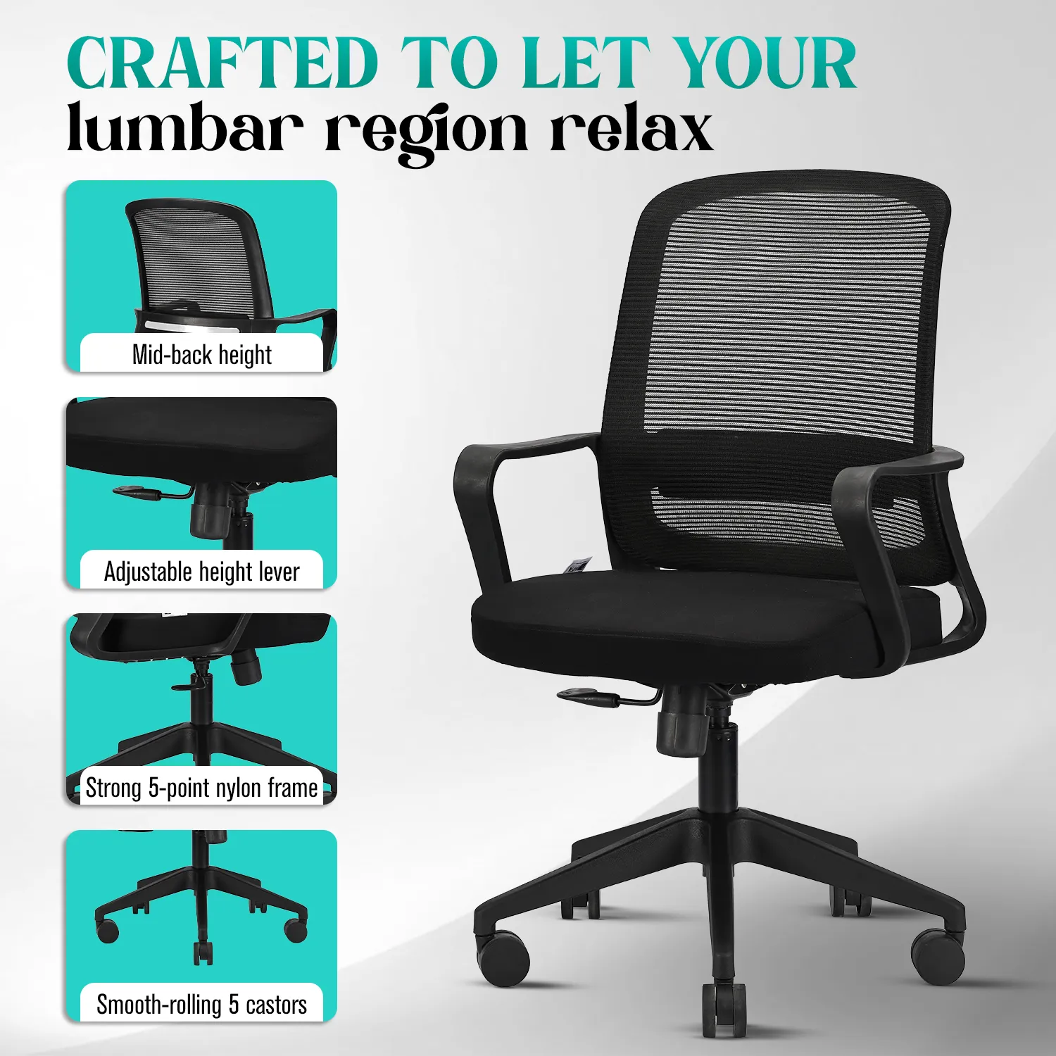 IAFA - Black Rico Mid Back Ergonomic Office Chair