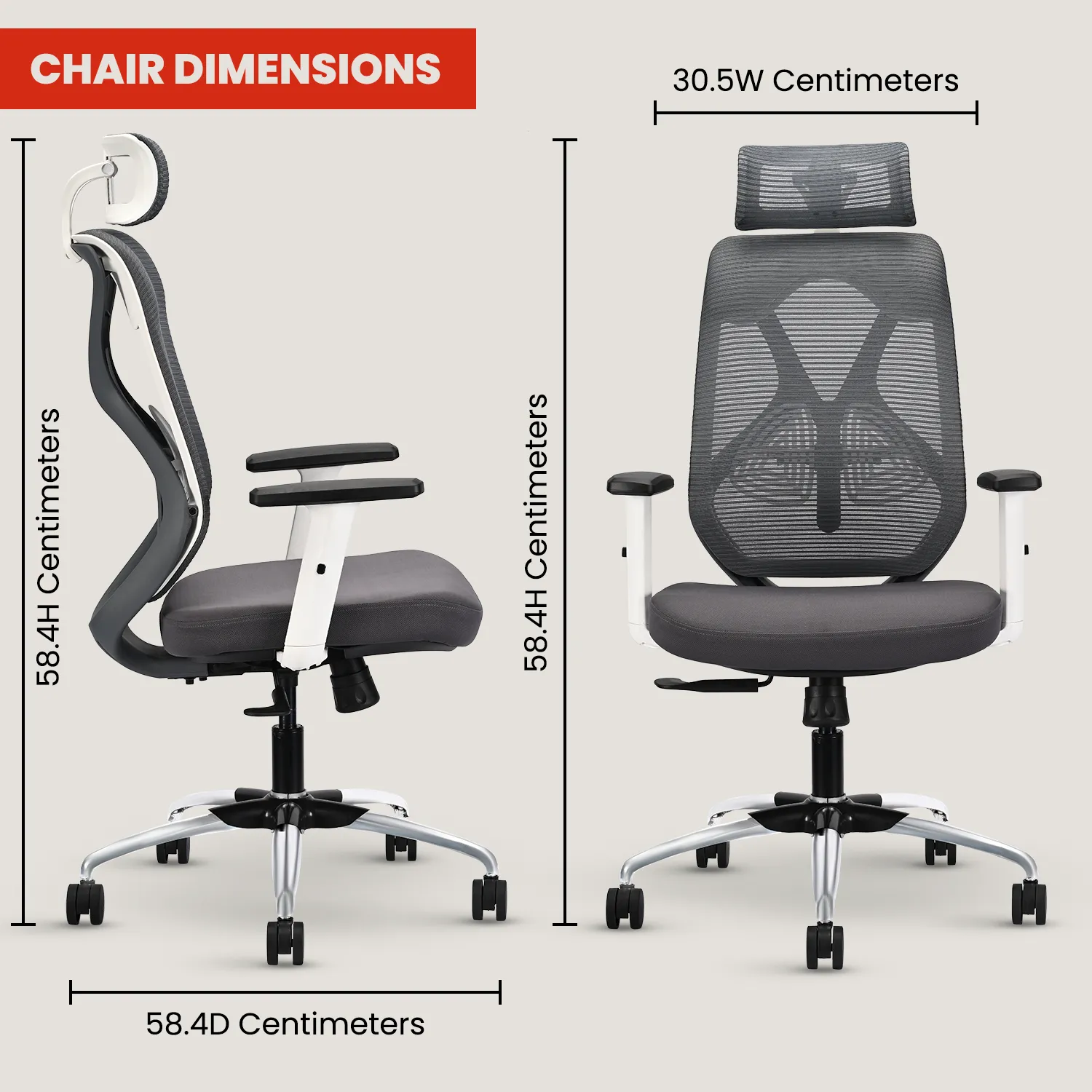 IAFA - White/Grey Ergolux High Back Ergonomic Office Chair