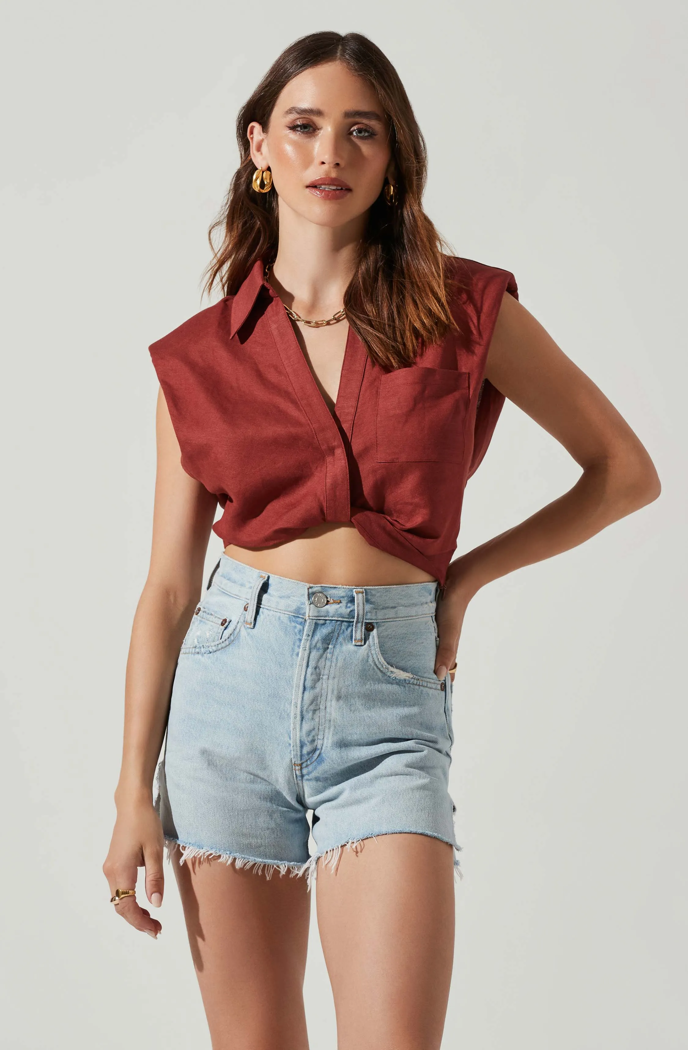 Kathlynn Front Twist Collared Top