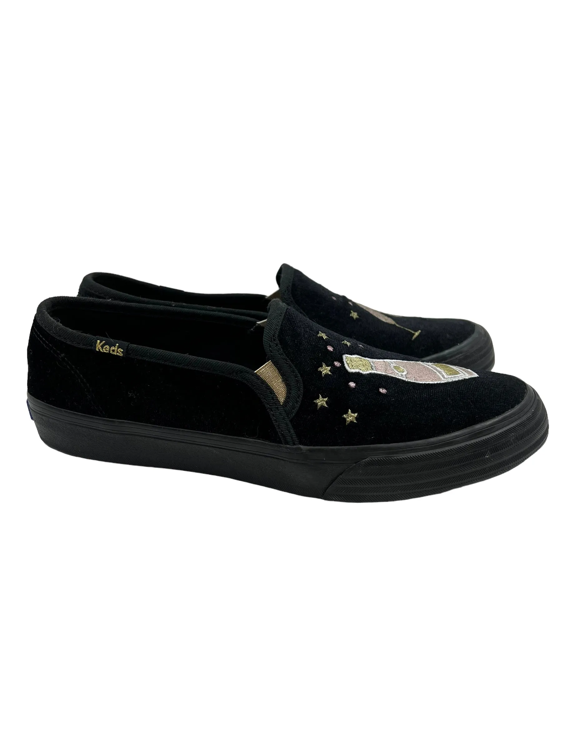 Keds Size 9 Black Velvet Double Decker Cheers Sneakers