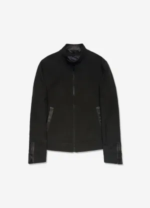 Leather Trim Harrington Jacket Dark Green