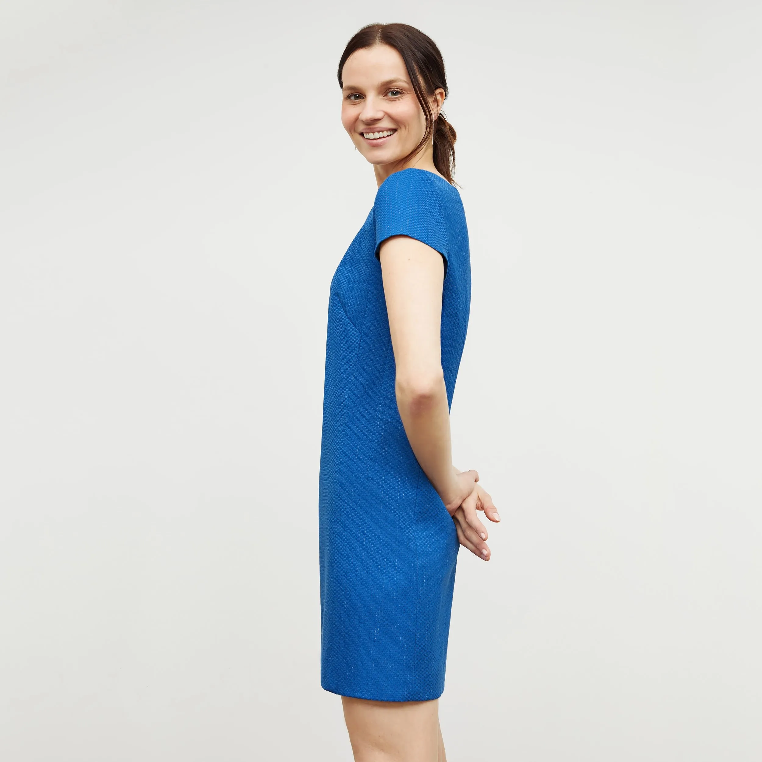 Marie Dress - Basketweave Jacquard :: Azure