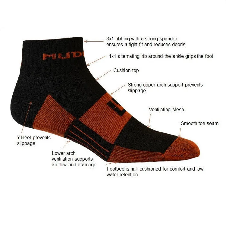 MudGear Quarter (¼) Crew Socks - Black/Orange (2 pair pack)