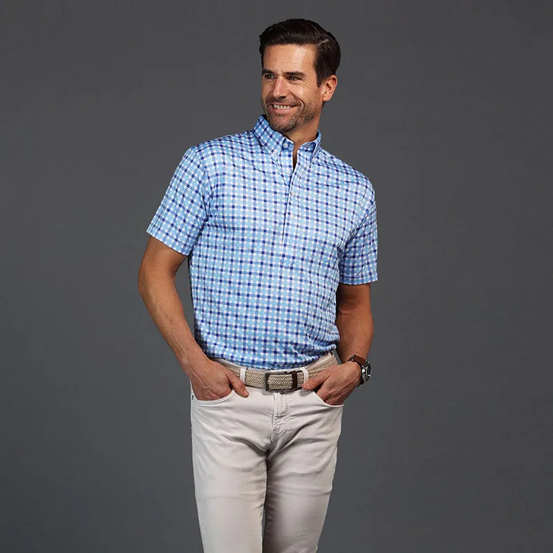 Oxford Button Down Collar Polo Light Blue Interwoven Gingham