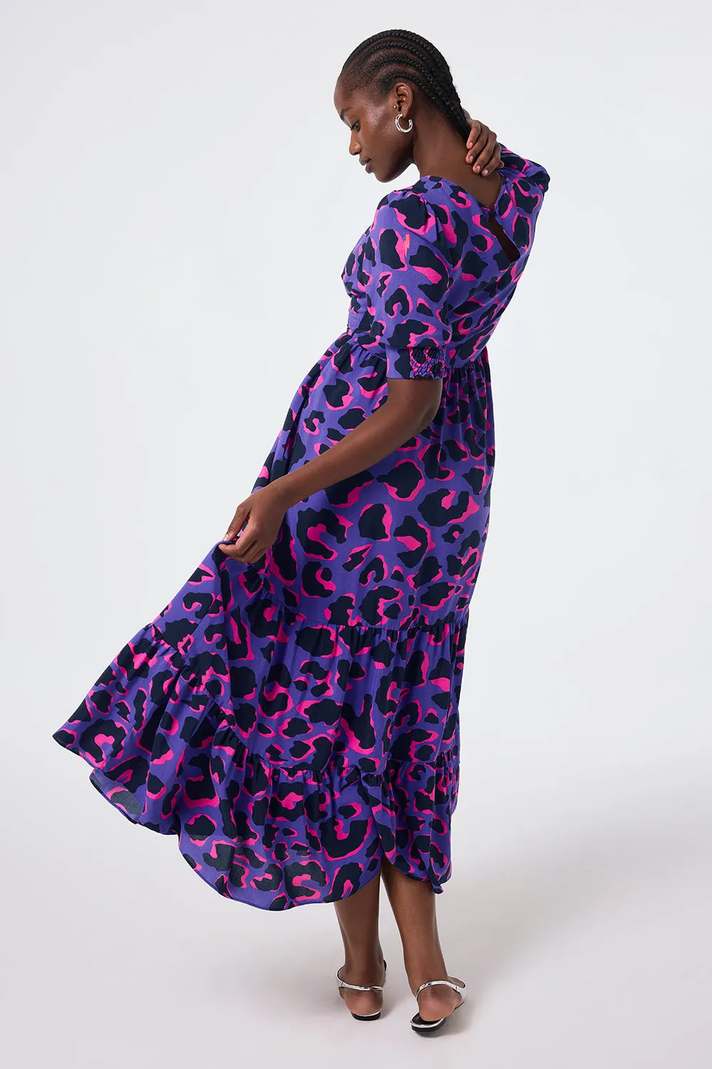 Purple with Pink and Black Snow Leopard Maxi Dress