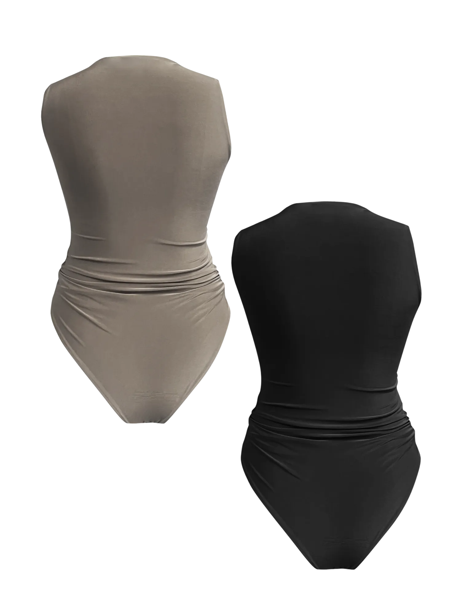 TWO PACK High Neck Ruched Bodysuit in Mocha & Black